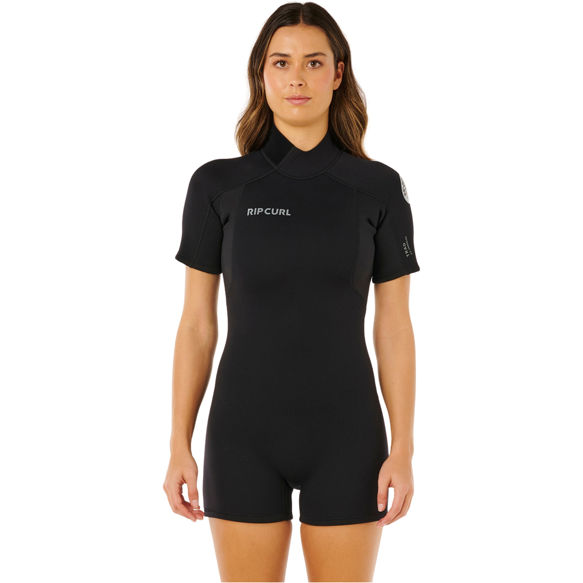2026 Rip Curl Fato De Mergulho Feminino Trad 2mm Back Zip Shorty Wetsuit 14LWSP - Black